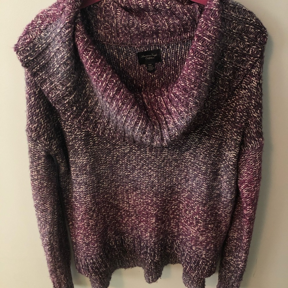 American Eagle Knit Cowl Sweater Purple High Low